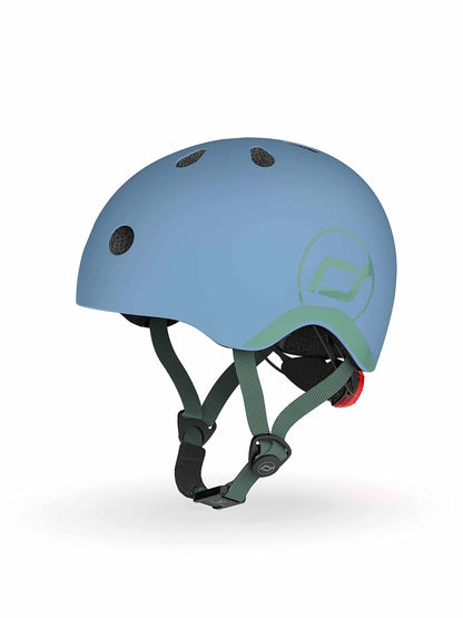 Scoot and Ride Babyhelm mit verstellbaren Trägern, Mattes Finish, Größen XXS, inklusive LED-Sicherheitslicht und weicher Fleece-Polsterung für zusätzlichen Schutz