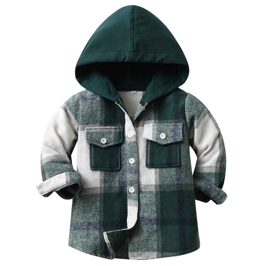 Kinder Übergangsjacke Jungen Kindermantel Mädchen Jacke Kariertem Hemd mit Kapuze für Frühling und Herbst