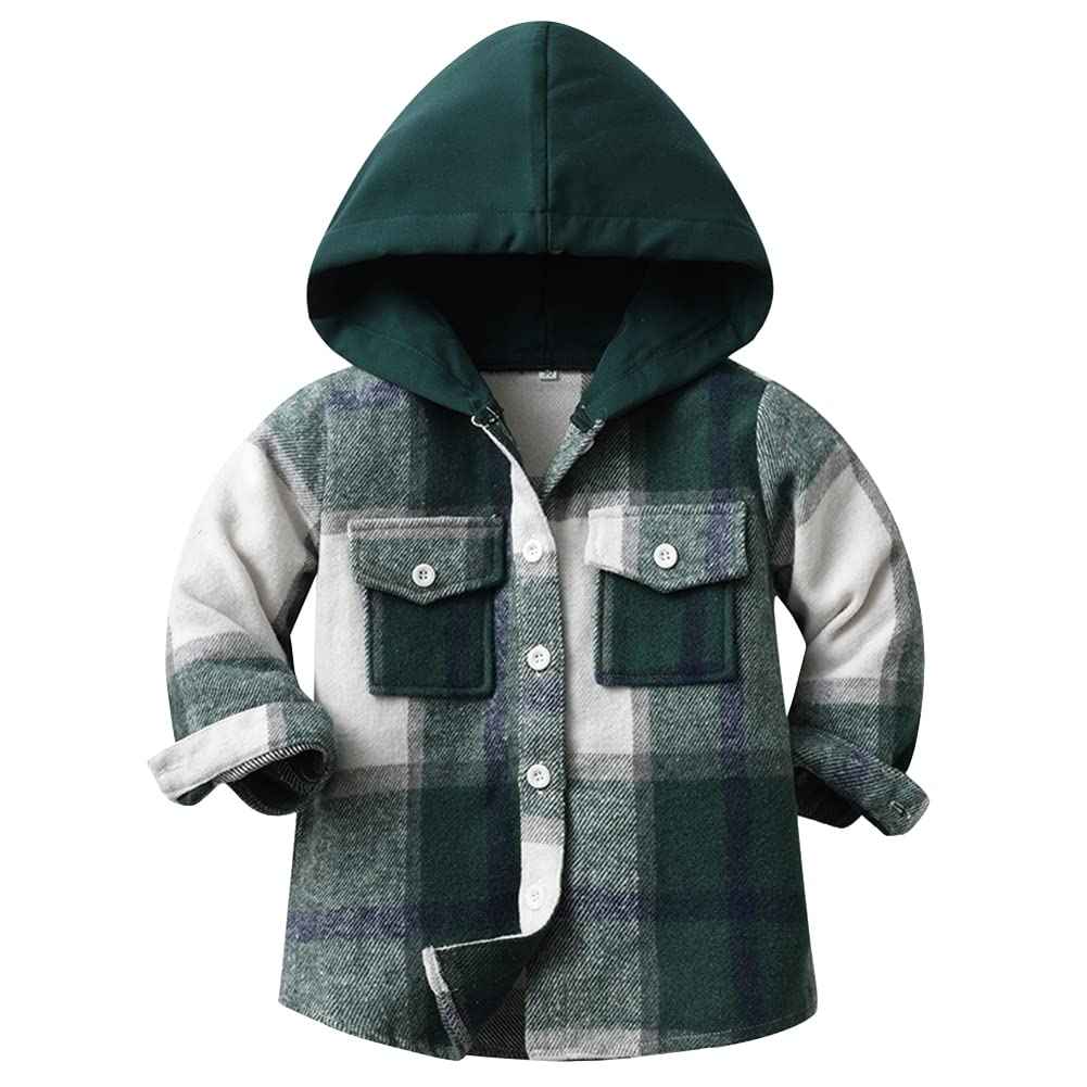 Kinder Übergangsjacke Jungen Kindermantel Mädchen Jacke Kariertem Hemd mit Kapuze für Frühling und Herbst