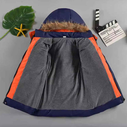 linboo Warme Winterjacke Jungen Parka Fleece Mäntel mit Fellkapuze Kinder Wintermantel Baumwolle Jacke Gefütterte Winddichtes Winterparka