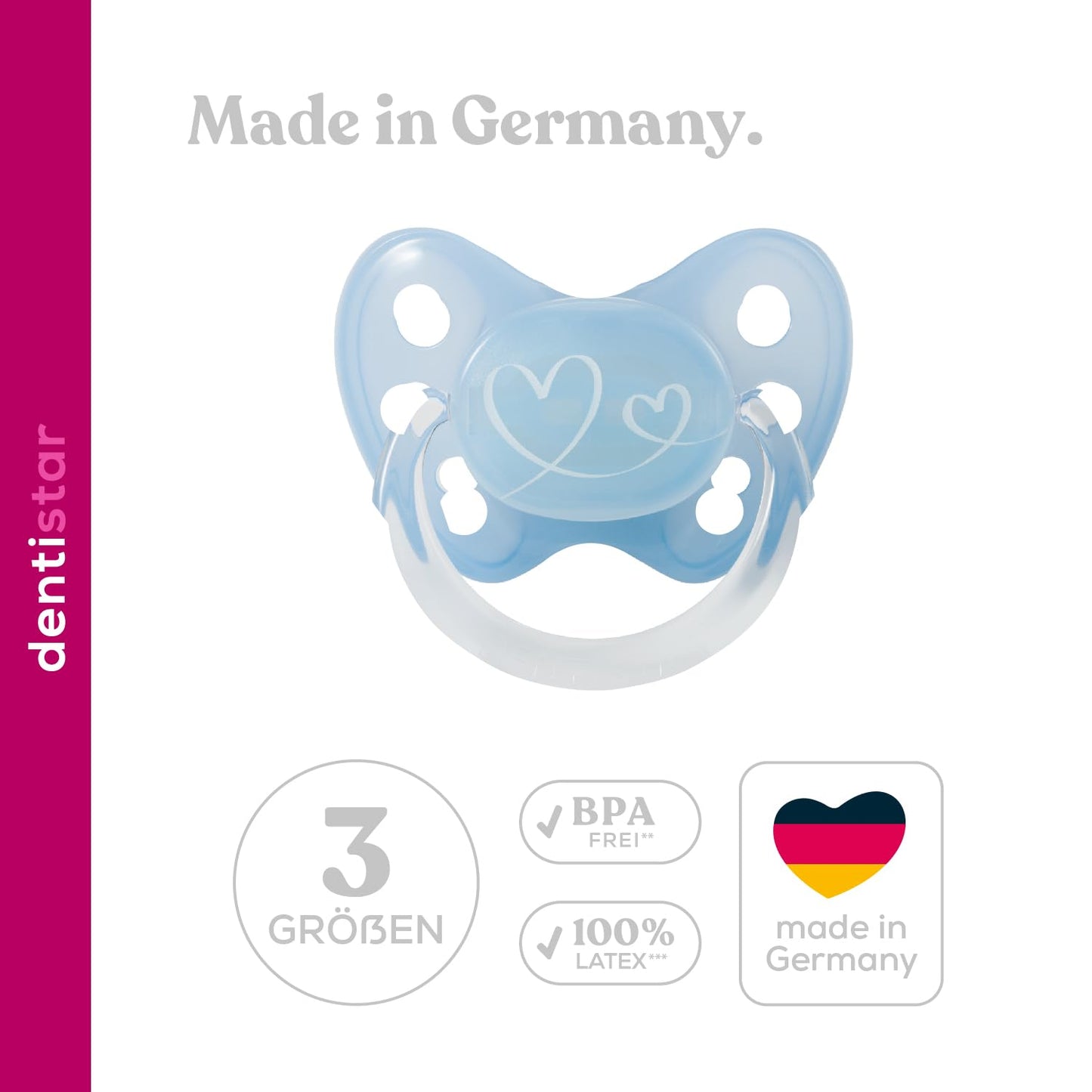 dentistar Silikon Schnuller 3er-Set - Größe 3, ab 14 Monate - Zahnfreundlicher Nuckel mit Dentalstufe – BPA-frei - Made in Germany - Blumen, Lila