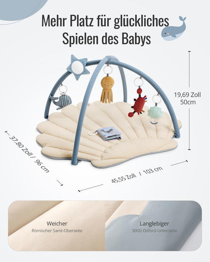 Blissful Diary Spielbogen Baby, Übergroßes Blattförmiges Spieldecke Baby Gym Activity Decke mit 6 Abnehmbare Spielzeuge, krabbeldecke Unverzichtbare Babygeschenke, Waldgrün