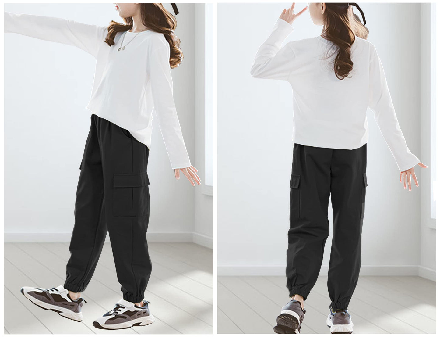 SEAUR Cargo Hose Mädchen Freizeithose Hip Hop Hose mit Gummibung Sporthose Jogginghose mit Taschen Kordelzug Trainingshose Sport Freizeit Streetwear - 100-160cm