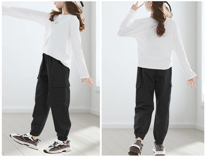SEAUR Cargo Hose Mädchen Freizeithose Hip Hop Hose mit Gummibung Sporthose Jogginghose mit Taschen Kordelzug Trainingshose Sport Freizeit Streetwear - 100-160cm