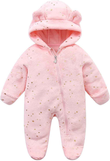 Generisch Baby Overall Winter Fleece Schneeanzug Baby Warm Romper mit Kapuze Herbst Winter für Jungen Mädchen 0-12 Monate