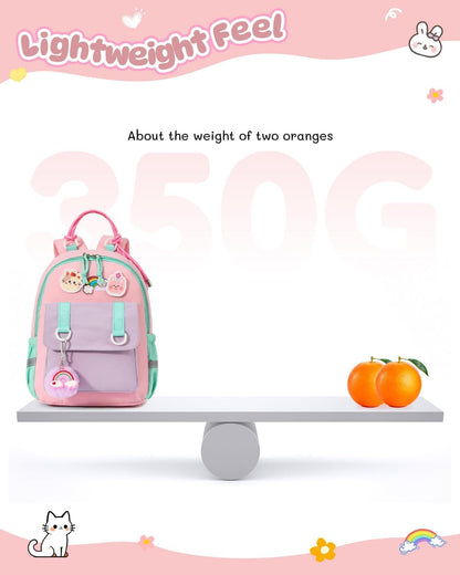 PROTAURI Kindergartenrucksack Mädchen 3-7 Jahre 11.6L Katze Hase, Rosa | mit Brustgurt reflektierend wasserabweisend leicht atmungsaktiv ergonomisch DIN A4 3D Patches 3D Tier Design