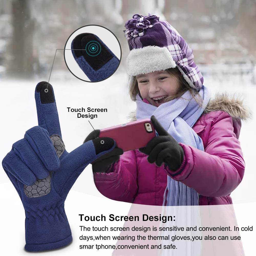 Arcweg Children's Gloves, Fleece, Warm Running Gloves, Winter Gloves, Non-Slip Cycling Gloves, Touchscreen Gloves for Boys and Girls, Finger Gloves for Sports, Outdoor, Camping, Hiking, Running