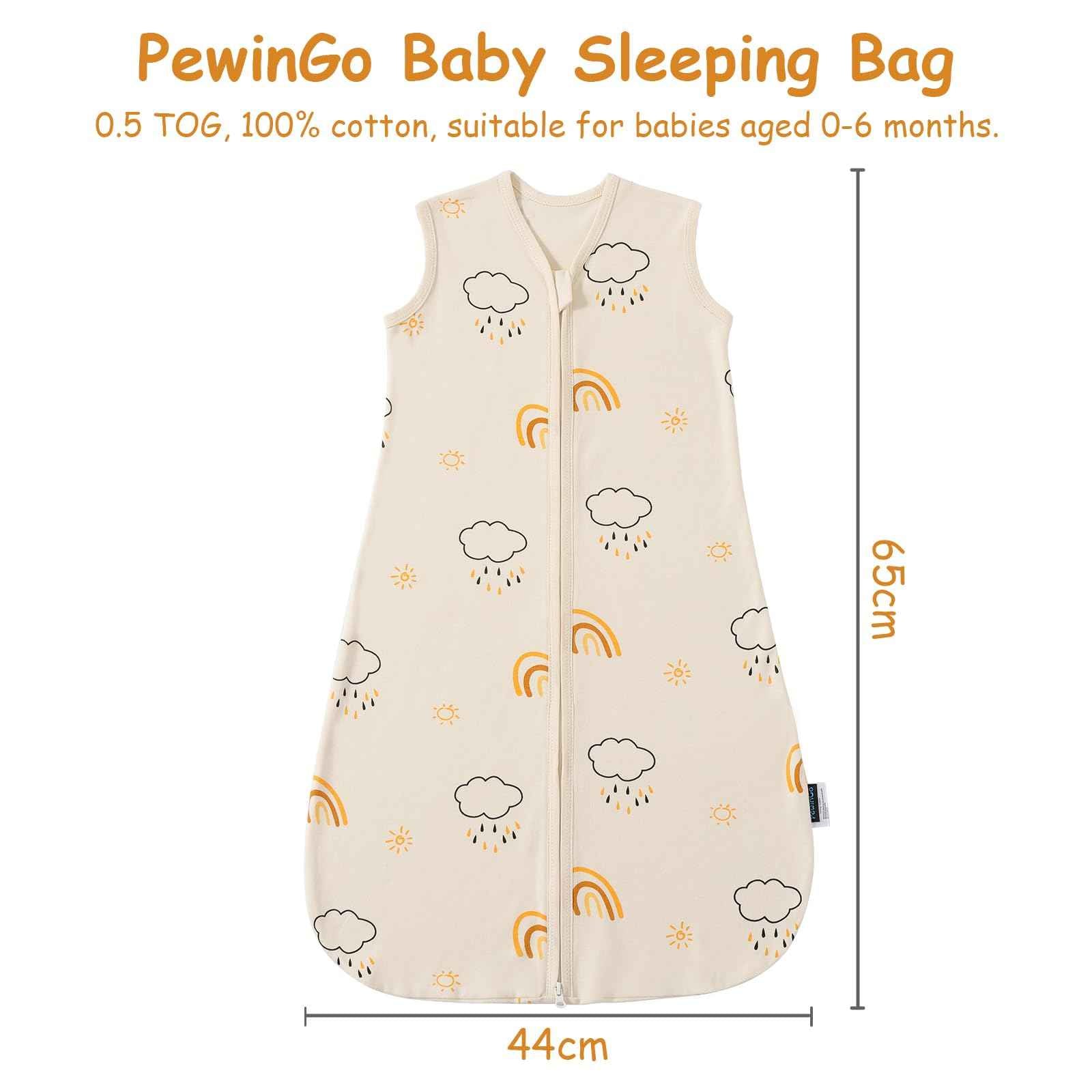 PewinGo Baby Sleeping Bag, 0.5 Tog, 2 Pieces, Made of 100% Cotton, for Newborns 0-6 Months, Double Zip, Soft & Breathable, Machine Washable (Beige)