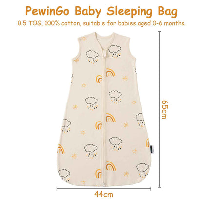 PewinGo Baby Sleeping Bag, 0.5 Tog, 2 Pieces, Made of 100% Cotton, for Newborns 0-6 Months, Double Zip, Soft & Breathable, Machine Washable (Beige)