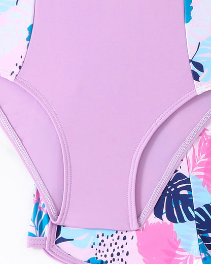 WYTbaby Badeanzug Mädche Einteiler Uv Badebekleidung ärmellose Bademode mit Shorts Tropischer Druck für Mädchen 7-14 Jahre