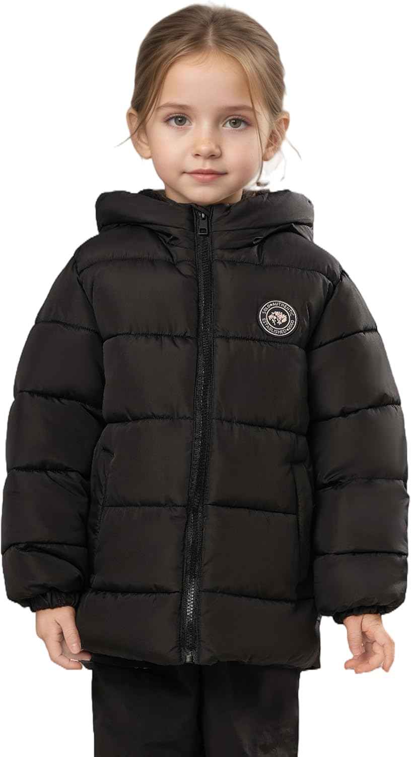 Sunny Sprout Winter Jacket with Hood for Toddlers, Heavy-Lined Puffer Jacket for Girls with Windproof Sleeves