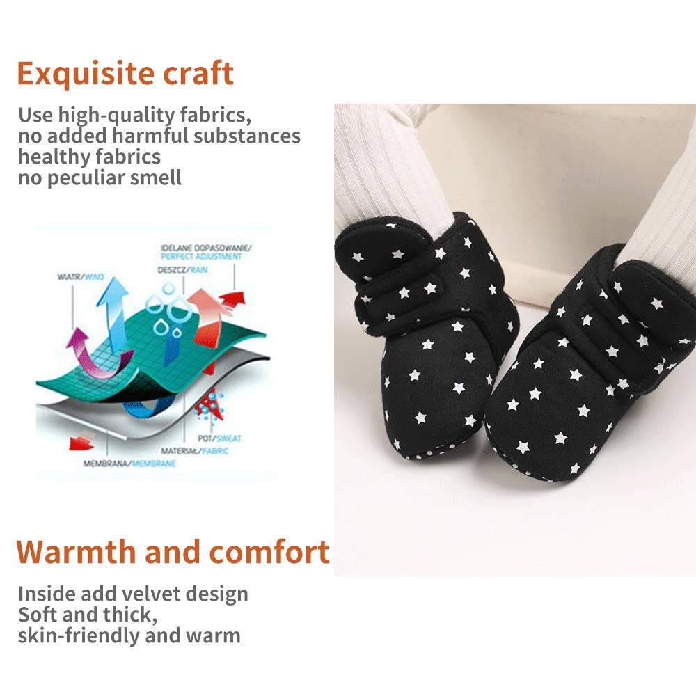 Newborn Warm Winter Booties, Organic Cotton Lining and Non-Slip Stripes, Booties, Sock Shoes for Winter with Soft Sole, Crawling Shoes, Size 0 - 18 Months, Baby Boys and Girls, Prewalker and Toddler Shoes