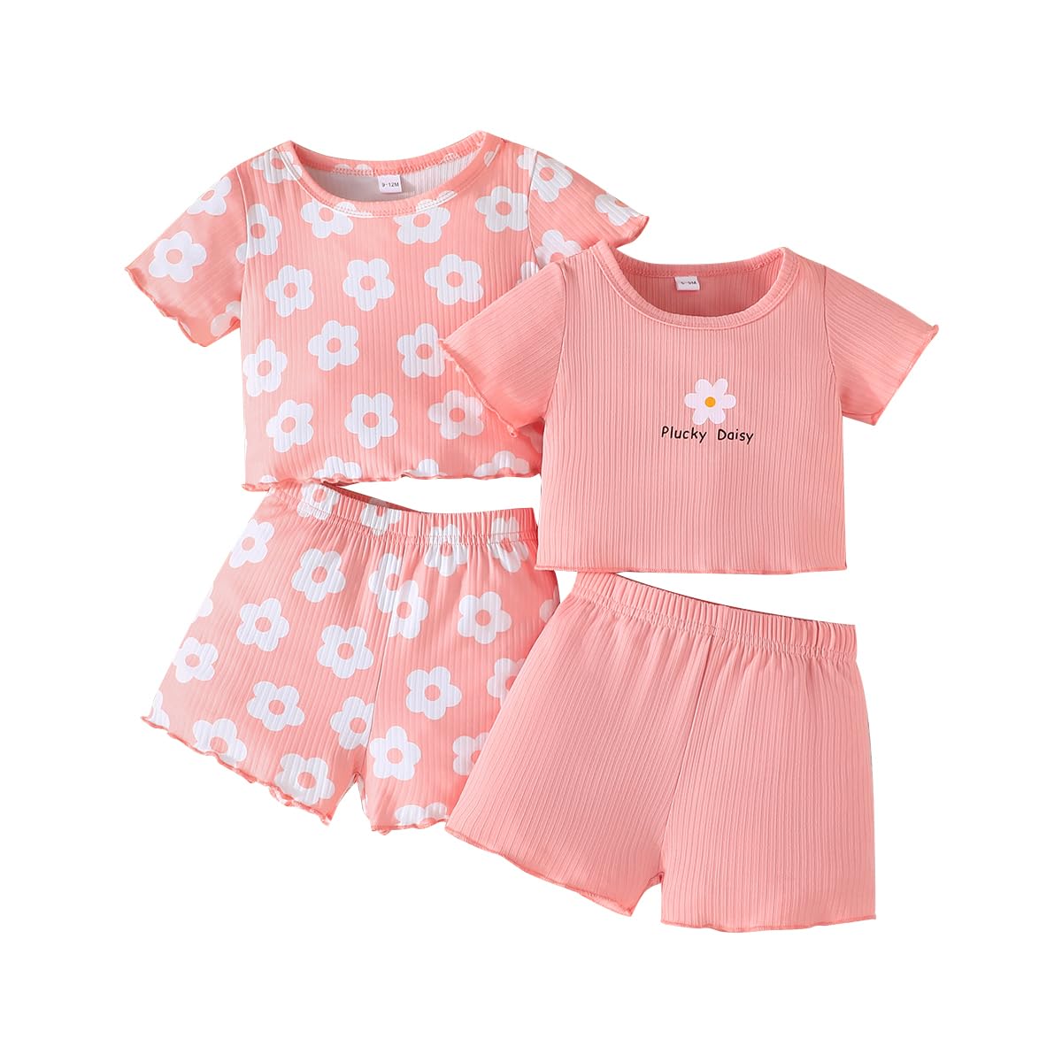 Kleinkind Baby Mädchen Kleidung Set Rüschen gerippt Kurzarm / Langarm T-Shirt Tops + Shorts Hosen 4 Stück Sommer Herbst Süße Outfits Set