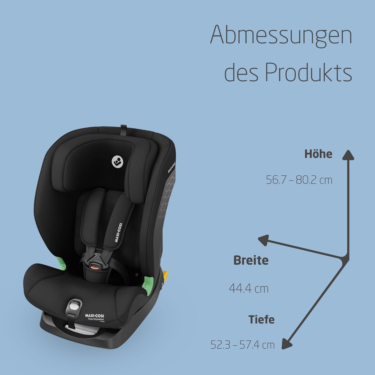 Maxi-Cosi Titan S Comfort i-Size, atmungsaktive Komfortstoffe, mitwachsender Kindersitz, 15 Monate–12 Jahre (76–150 cm), ISOFIX Kindersitz Auto, 5 Sitzposition & 13 Kopfstützenstufen, Authentic Black - Meloni2