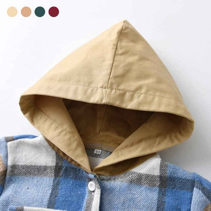 Kinder Übergangsjacke Jungen Kindermantel Mädchen Jacke Kariertem Hemd mit Kapuze für Frühling und Herbst