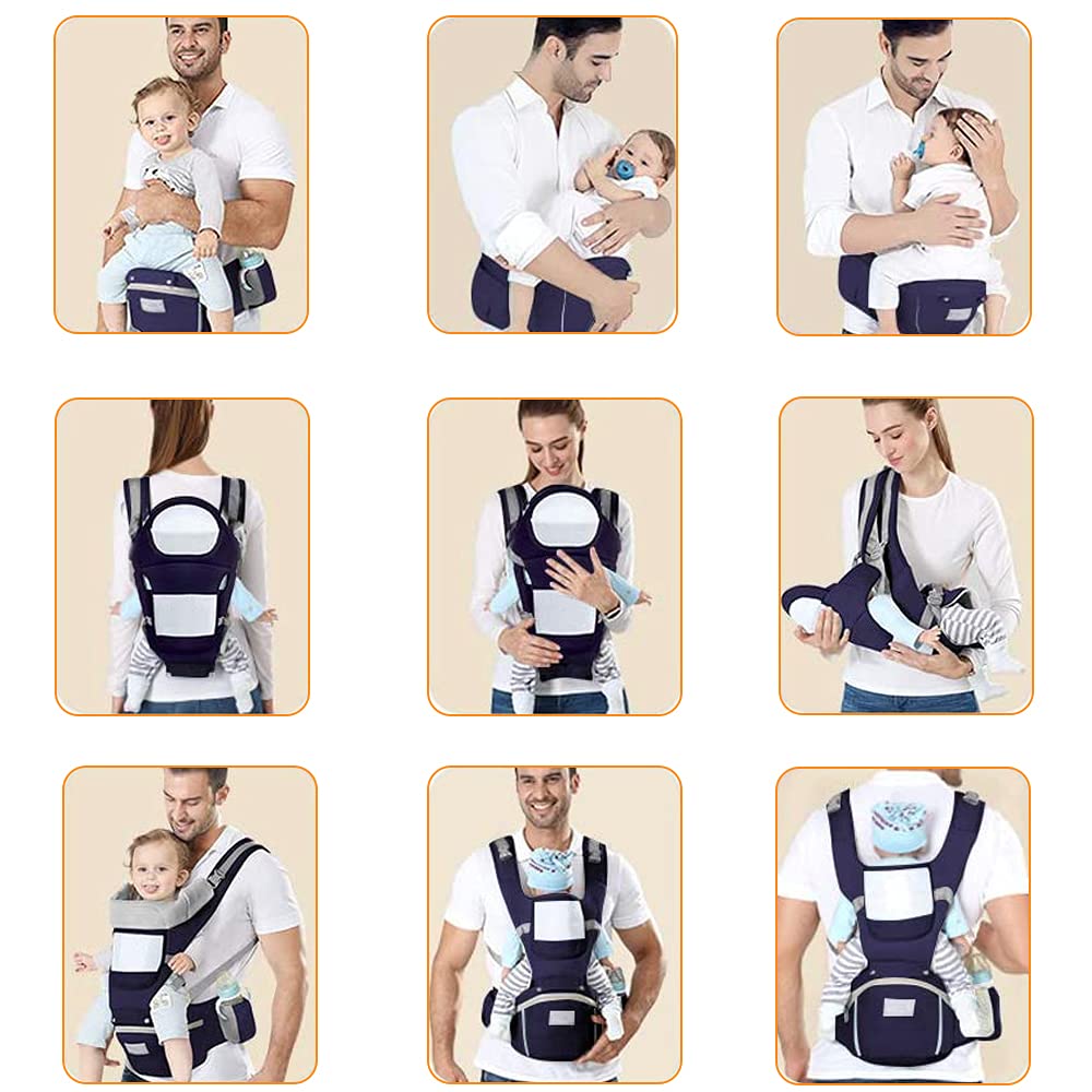 Azeekoom Baby Carrier Ergonomic with Hip Seat, Cotton Child Carrier Dorsal and Ventral, Lightweight Breathable, Adjustable Headrest for Babies and Children from 0 to 48 Months (3.5 to 25 kg) 