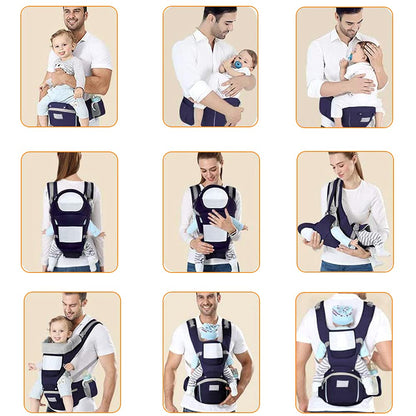 Azeekoom Baby Carrier Ergonomic with Hip Seat, Cotton Child Carrier Dorsal and Ventral, Lightweight Breathable, Adjustable Headrest for Babies and Children from 0 to 48 Months (3.5 to 25 kg) 