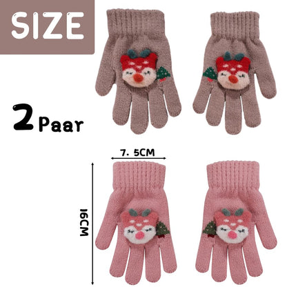 ZDQC 2 Paar Warme Strickhandschuhe Kinder,Süße Handschuhe Kinder,Handschuhe Kinder Stretch,Winter Warme Strickhandschuhe,Vollfinger Handschuhe,Fingerhandschuhe Kinder Winter