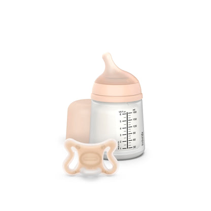Suavinex, Anti-Colic Babyflasche Zero Zero,mit mittlerem Silikonsauger (M), für Babys ab 3 Monaten, Empfohlen für gestillte Babys und Flaschennahrung, 270 ml, Deep - Meloni2