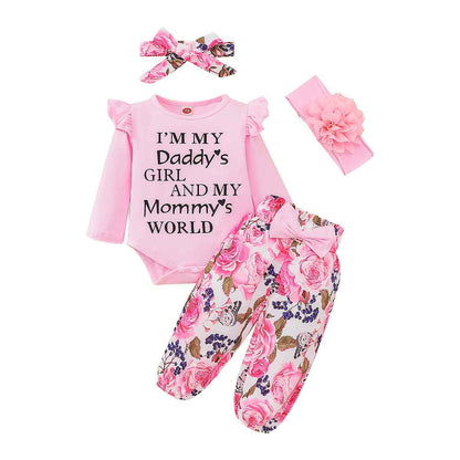UUAISSO Neugeborenes Baby Mädchen Kleidung Papas Mädchen Langarm Tops Blumenhosen Sets Stirnband Säuglingsmädchen Herbst Outfits