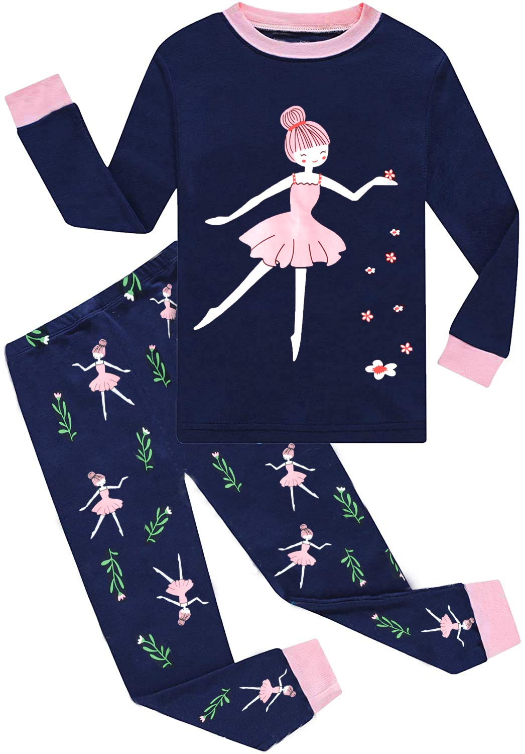 EULLA Children's Pyjamas Girls Long Sleeve Winter Pyjama Set Cotton Mermaid Unicorn Princess Cat Dino Two Piece Sleepwear 92 98 104 110 116 122