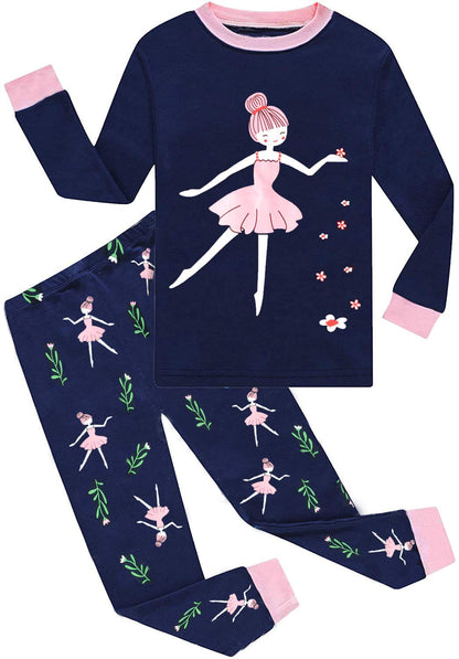 EULLA Children's Pyjamas Girls Long Sleeve Winter Pyjama Set Cotton Mermaid Unicorn Princess Cat Dino Two Piece Sleepwear 92 98 104 110 116 122