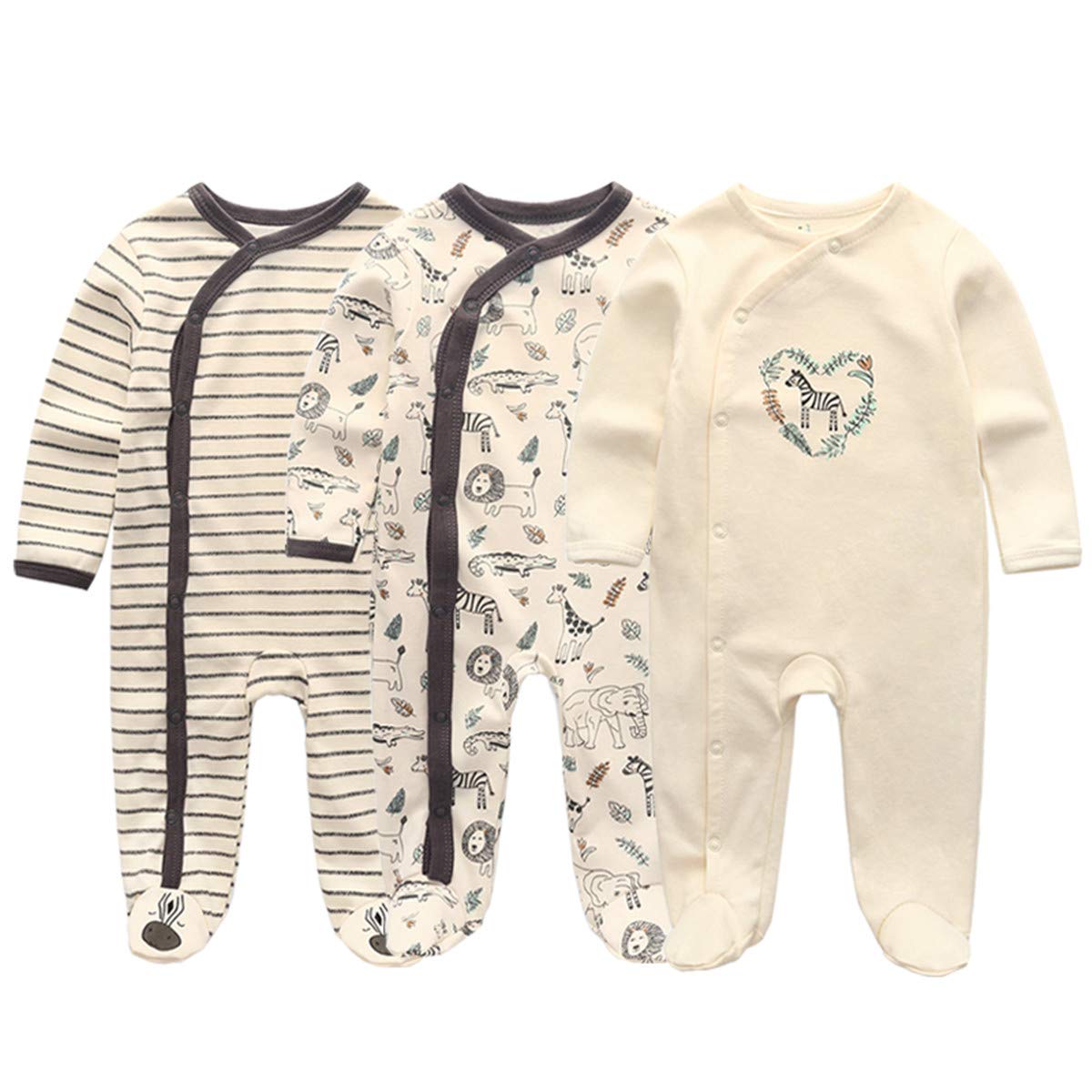 Kiddiezoom Baby-Jungen Mädchen Schlafstrampler, 3er Pack