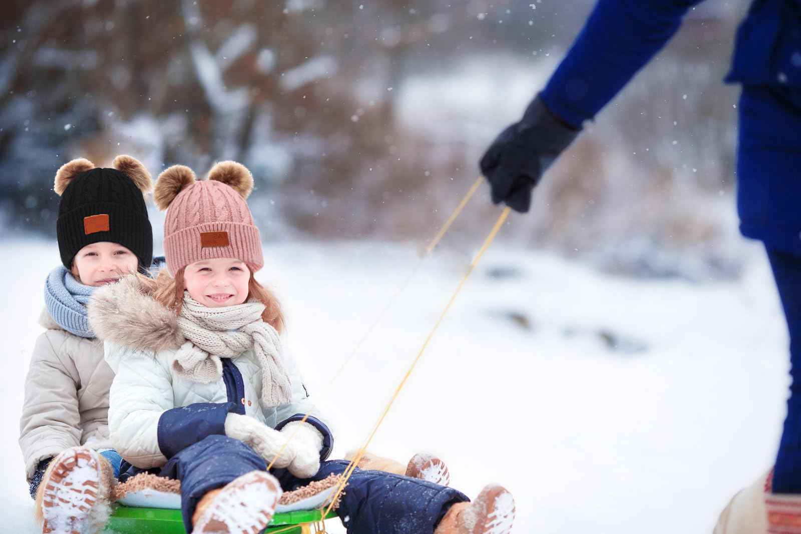 LINSOCLE 3-in-1 Children's Winter Hat Scarf Gloves Set, Knitted Hat Baby Hat Children's Hat Set, Boys Warm Winter Hat Beanie Hat Gloves Round Scarf Set for Children 2-6 Years