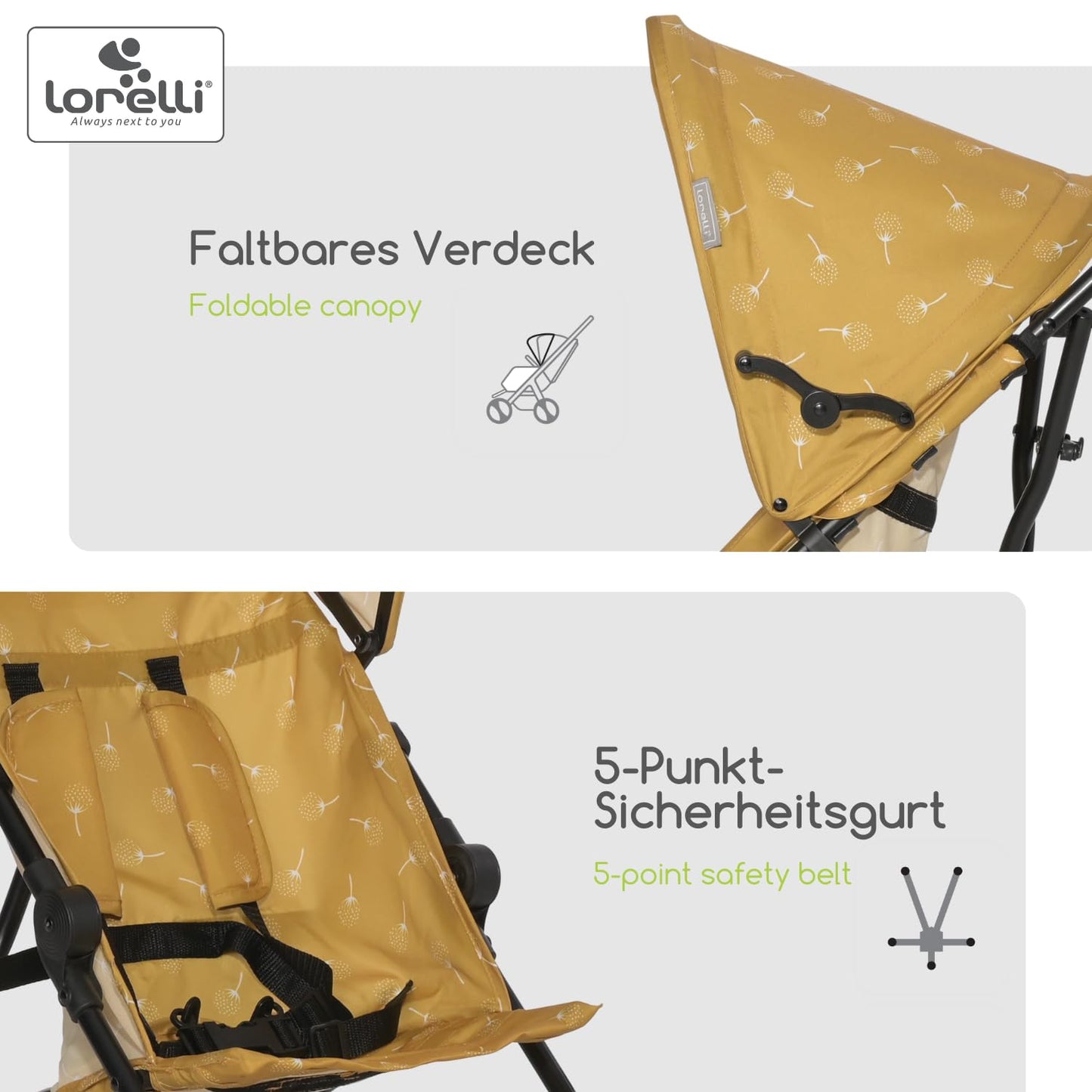 Lorelli Ultra Leichter Buggy Kinderwagen Vaya - nur 4,7kg - Kompakter Sportsitz bis 15kg, Sitzbuggy mit 5-Punkt-Gurt, faltbarem Verdeck und ergonomischen Griffen, klappbarer Reisekinderwagen, rosa - Meloni2