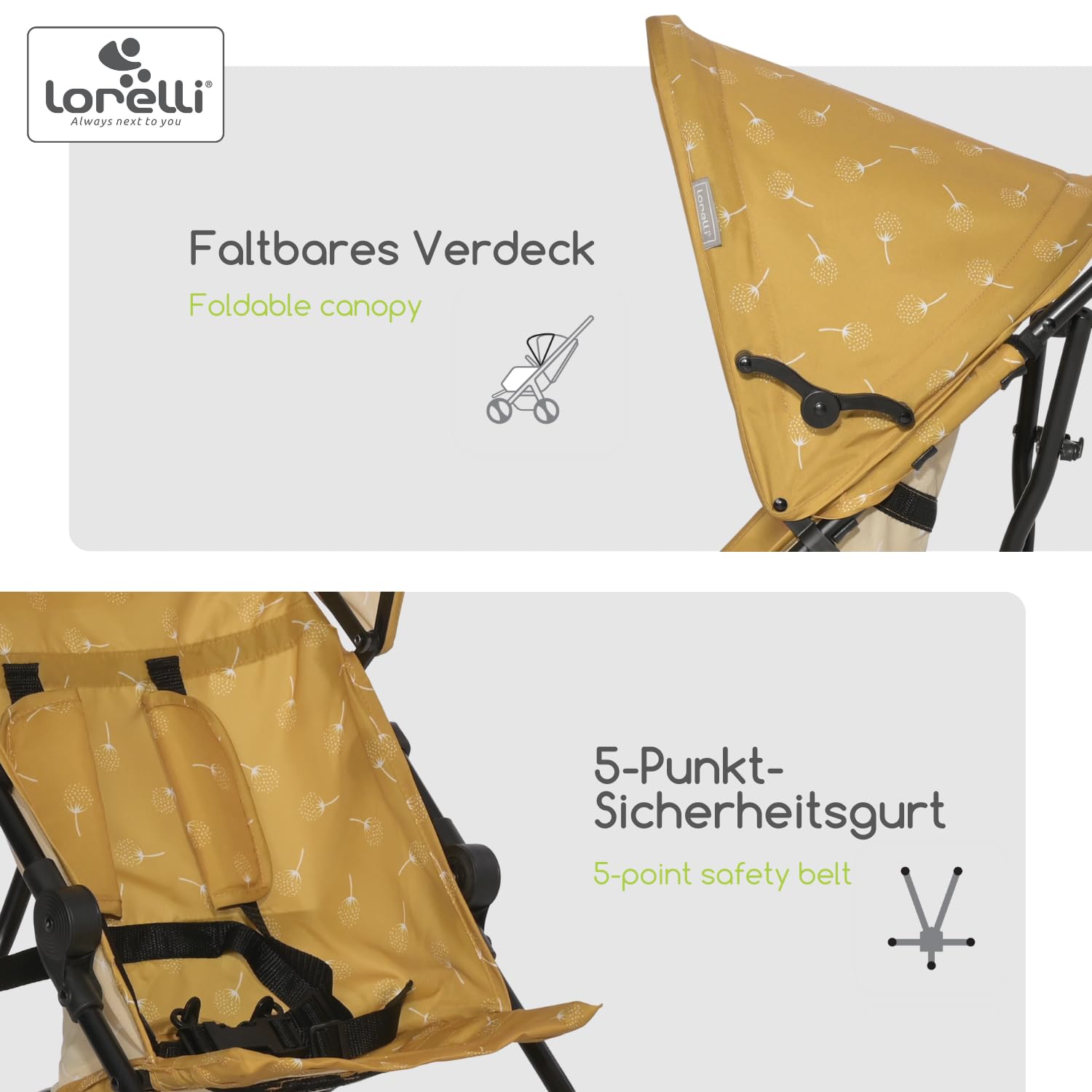 Lorelli Ultra Leichter Buggy Kinderwagen Vaya - nur 4,7kg - Kompakter Sportsitz bis 15kg, Sitzbuggy mit 5-Punkt-Gurt, faltbarem Verdeck und ergonomischen Griffen, klappbarer Reisekinderwagen, rosa - Meloni2
