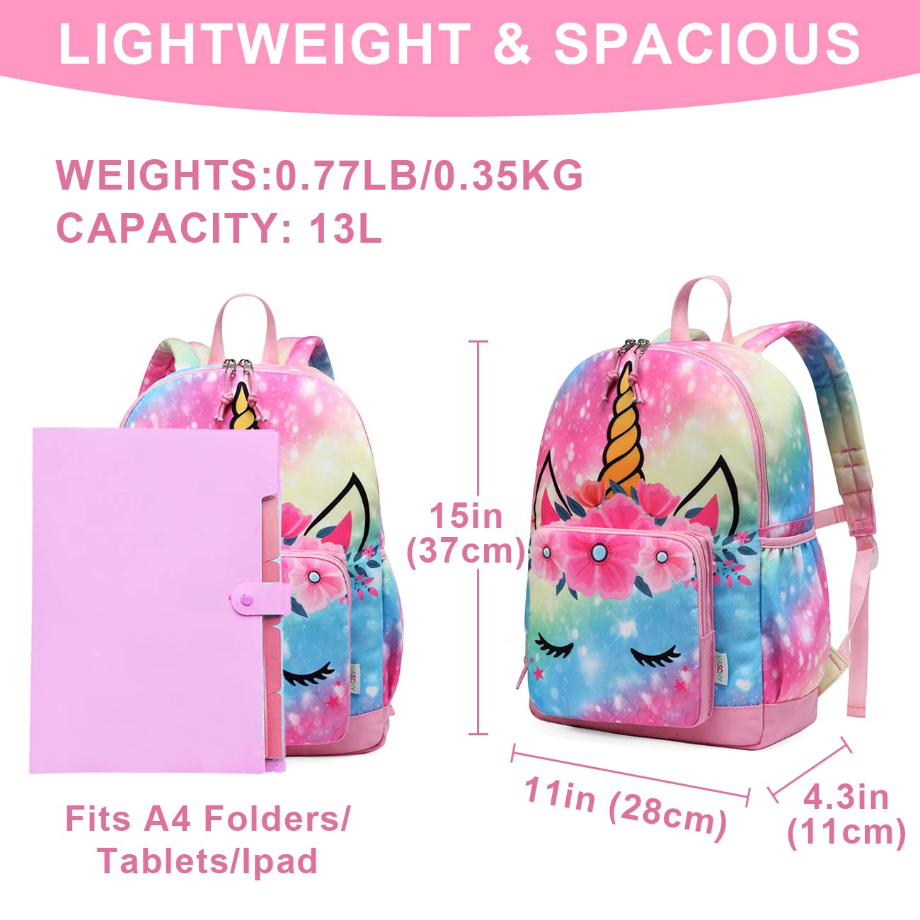 Rucksack für Mädchen, 4-6 Jahre, Schulrucksack mit Seitentaschen und Brustgurt, 127-Einhorn, one size, Niedlich