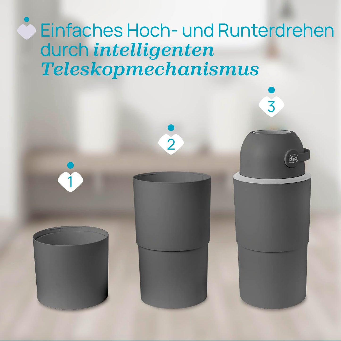 Chicco Windeleimer Odour Off, geruchsdichtes System, platzsparender Baby Windeleimer mit Deckel, einfach zu benutzen und zu reinigen, Ohne Nachfüllkassetten, funktioniert mit herkömmlichen Tüten