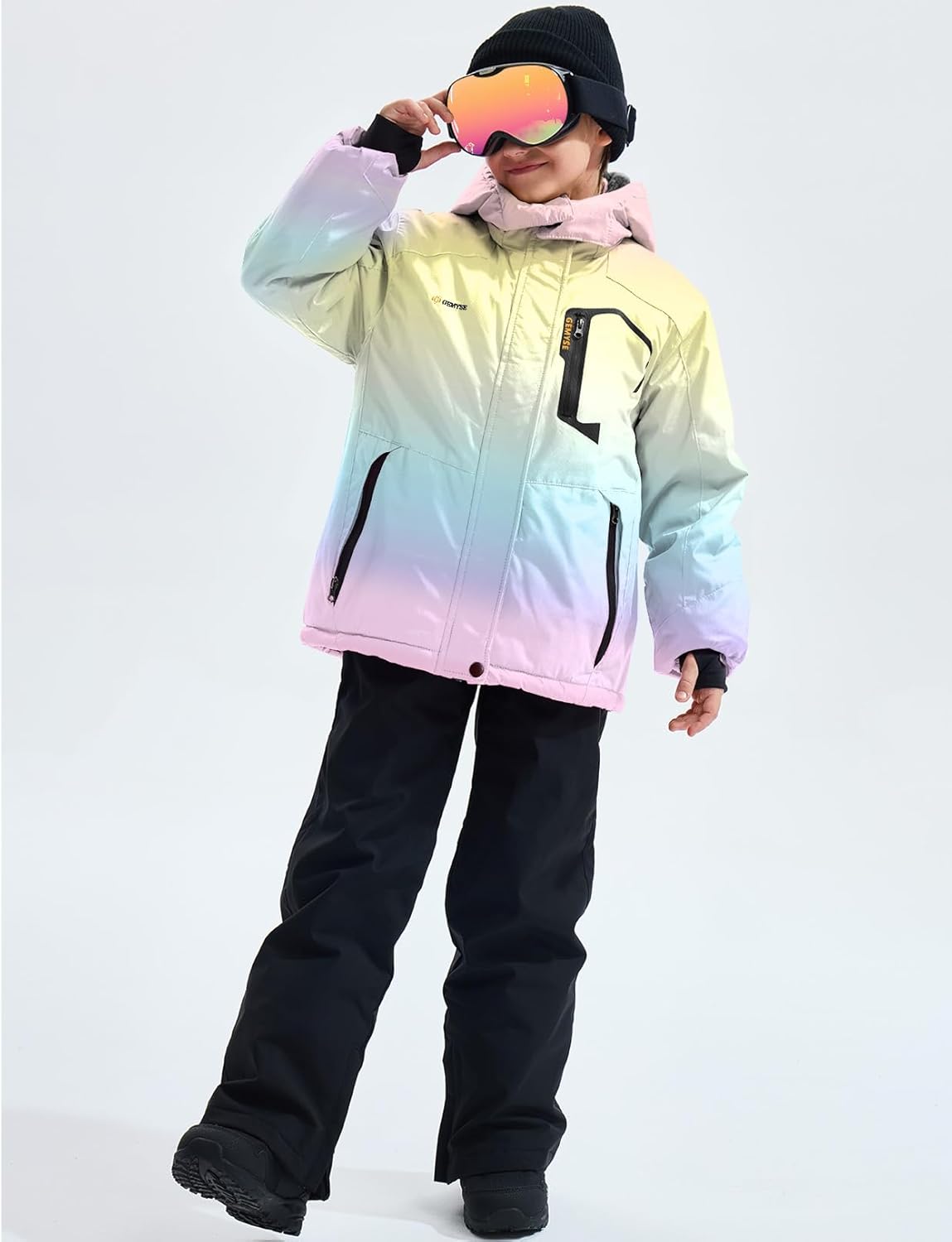 Gemyse Boys' Waterproof Ski Jacket, Windproof Fleece Jacket, Outdoor Winter Jacket, Rain Jacket with Hood