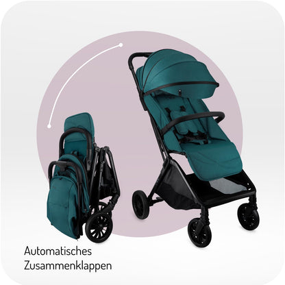 MoMi Kinderwagen ANDREA mit automatischem Faltsystem, bis 22 kg Körpergewicht, 5-Punkt-Sicherheitsgurt, Getränkehalter, Einkaufskorb, Tasche, Insekten- und Regenschutz, mit Zwillingsfunktion