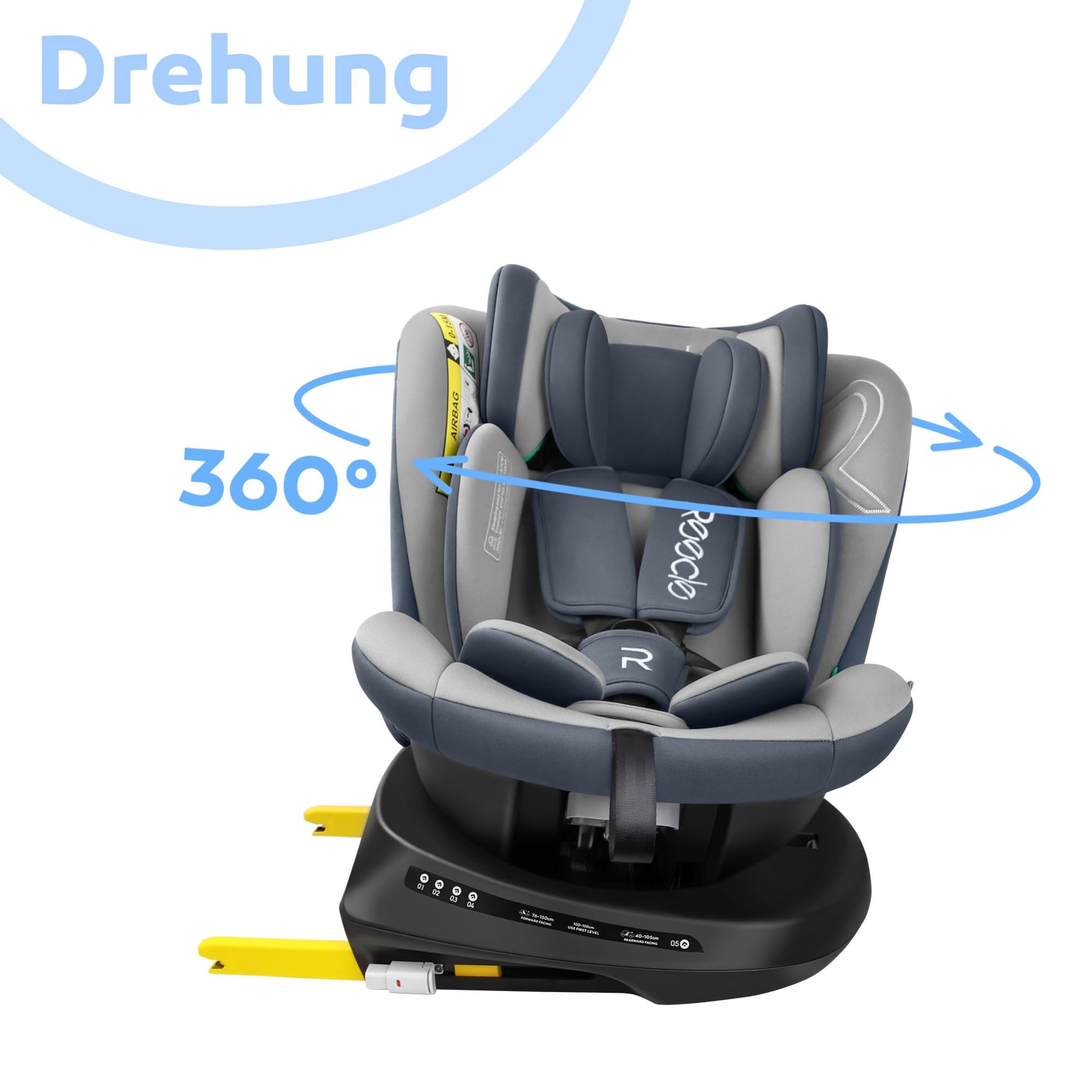 Reecle 360 Drehbar i-Size Kindersitz mit ISOFIX 40-150 cm (0-36 kg) Reboarder, ab Geburt -12 Jahre, ECE R129 - Meloni2