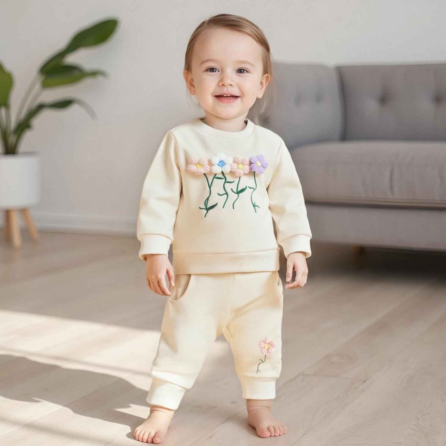 Beauace 2pcs Baby Girl Clothes 3D Floral Print Outfit Long Sleeve Shirt + Trousers Newborn Baby Clothing Clinder Autumn Baby Set