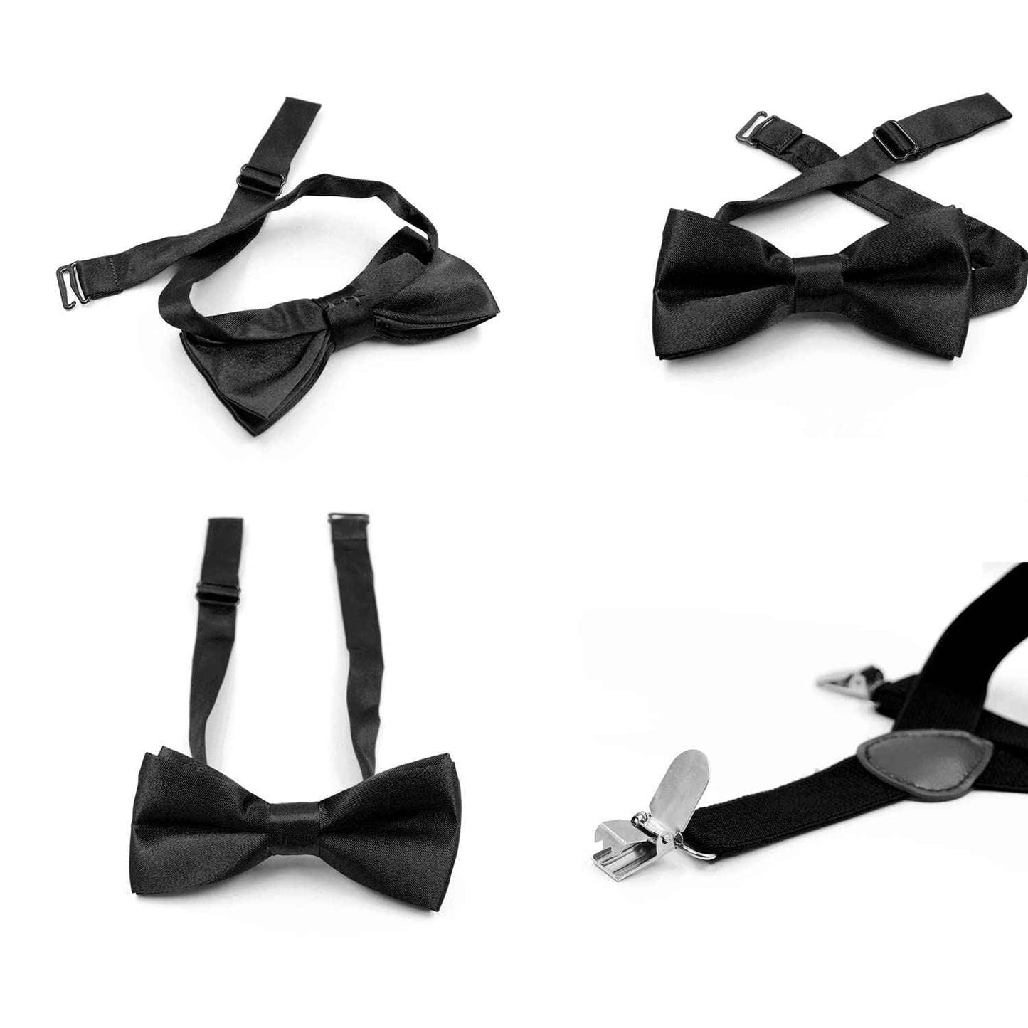 HANERDUN Unisex Boys Girls Bow Tie Braces with Three Clothes Clips on Waistband