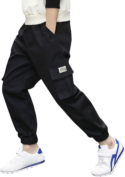 Deekynoop Children's Cargo Trousers Boys Twil Cargo Jogging Bottoms with Elastic Waistband