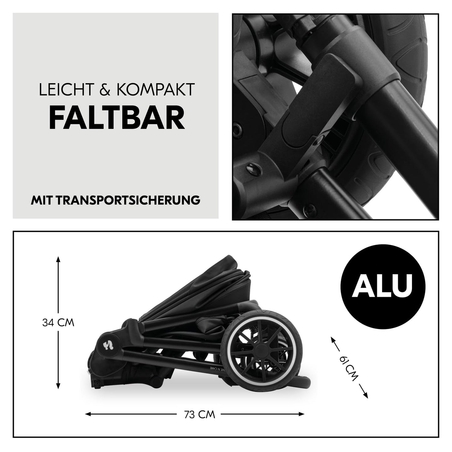 hauck 2 in 1 Kinderwagen Set ab Geburt bis 22 kg Move N Care Set, Große Babywanne, Wendbarer Buggysitz mit Liegefunktion, Teleskopgriff Gummiräder Federung, UV-Schutz 50+, Faltbar, XL Korb (Dark Grey)