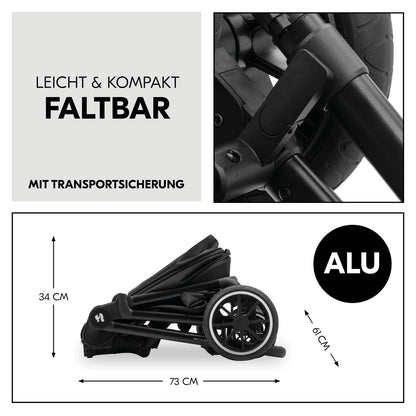 hauck 2 in 1 Kinderwagen Set ab Geburt bis 22 kg Move N Care Set, Große Babywanne, Wendbarer Buggysitz mit Liegefunktion, Teleskopgriff Gummiräder Federung, UV-Schutz 50+, Faltbar, XL Korb (Dark Grey)