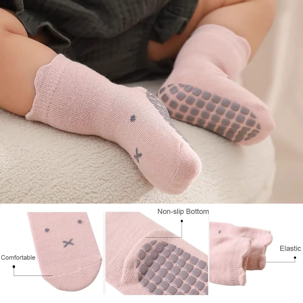Pack of 5 Baby Toddler ABS Non-Slip Socks, Trainer Socks, Animal Motifs, Cotton