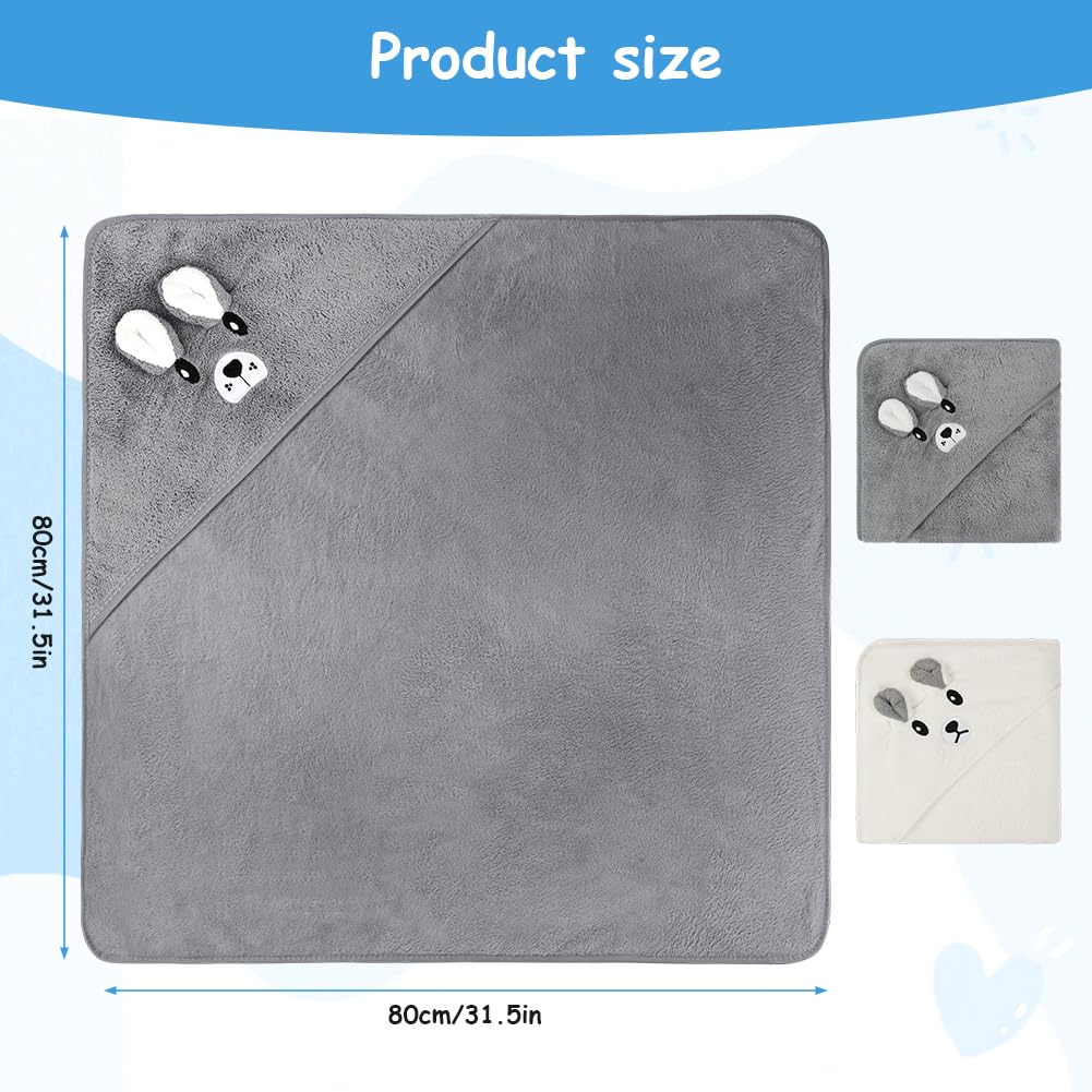 Aolso Hooded Towel Baby, 80 x 80 cm Baby Towel Hood, Baby Wash Cloth, Coral Fleece Baby Towel with Hood for Newborns, Soft and Super Absorbent, Unisex (Grey Elephant)