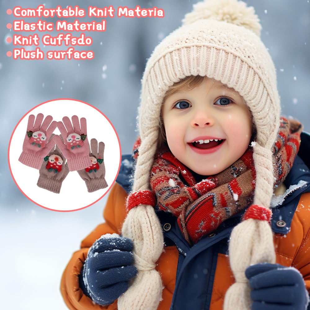 ZDQC 2 Paar Warme Strickhandschuhe Kinder,Süße Handschuhe Kinder,Handschuhe Kinder Stretch,Winter Warme Strickhandschuhe,Vollfinger Handschuhe,Fingerhandschuhe Kinder Winter