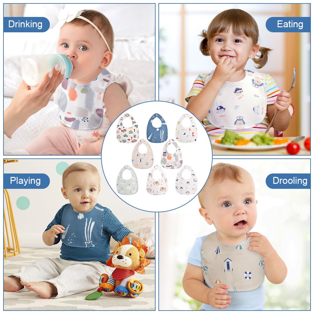 Vicloon Baby Bibs, 8 Pack Soft Absorbent and Waterproof Bibs Dribble Bibs Burp Cloths Baby with Snap Fastener for Baby Boys and Girls Toddlers 