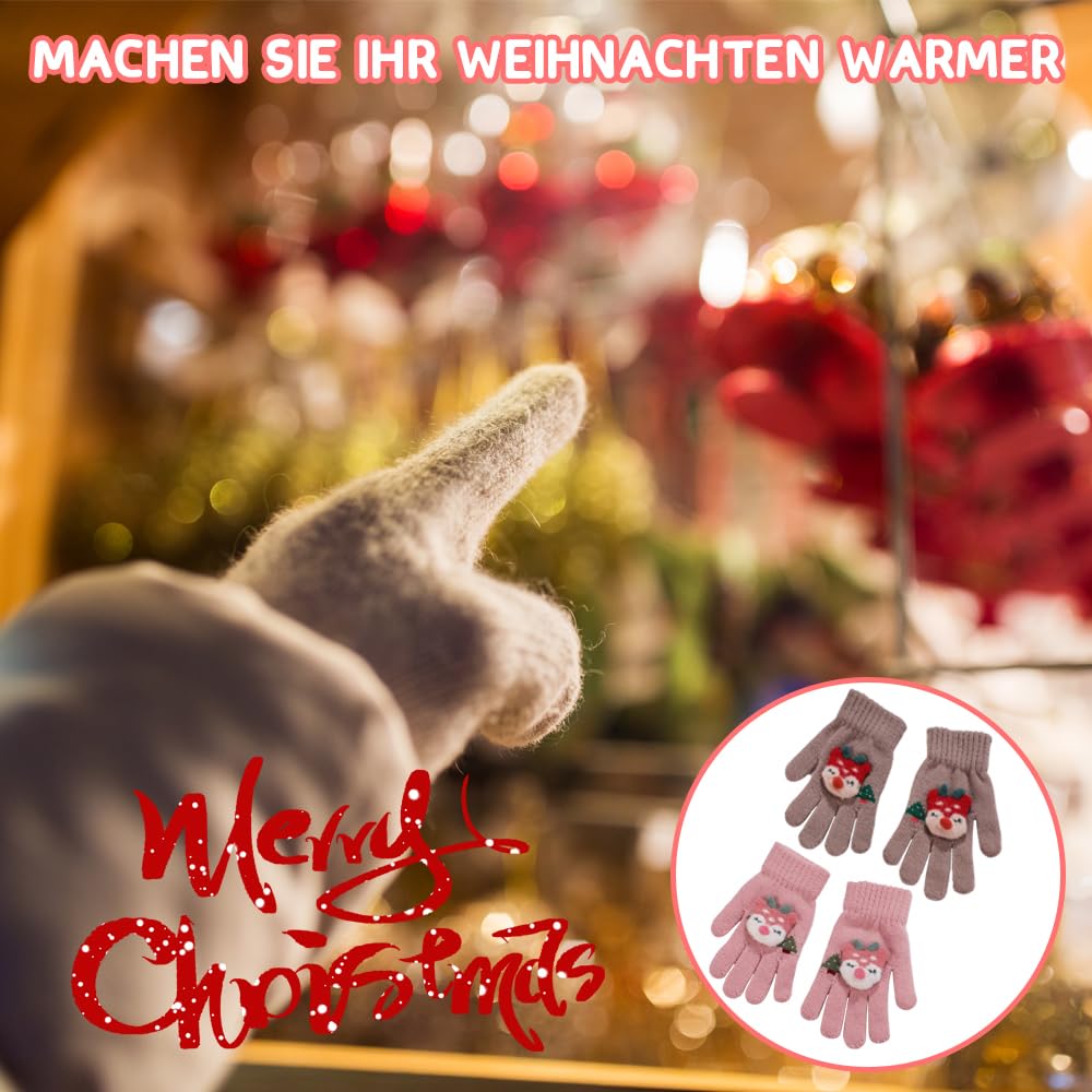 ZDQC 2 Paar Warme Strickhandschuhe Kinder,Süße Handschuhe Kinder,Handschuhe Kinder Stretch,Winter Warme Strickhandschuhe,Vollfinger Handschuhe,Fingerhandschuhe Kinder Winter
