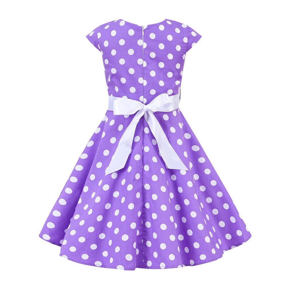 FYMNSI Girls Vintage 1950s Rockabilly Dress Party Dresses Retro Polka Dot Floral Pattern A-Line Party Dresses Pleated Skirt Knee Length for 4-12 Years 