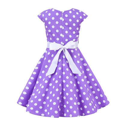FYMNSI Girls Vintage 1950s Rockabilly Dress Party Dresses Retro Polka Dot Floral Pattern A-Line Party Dresses Pleated Skirt Knee Length for 4-12 Years 