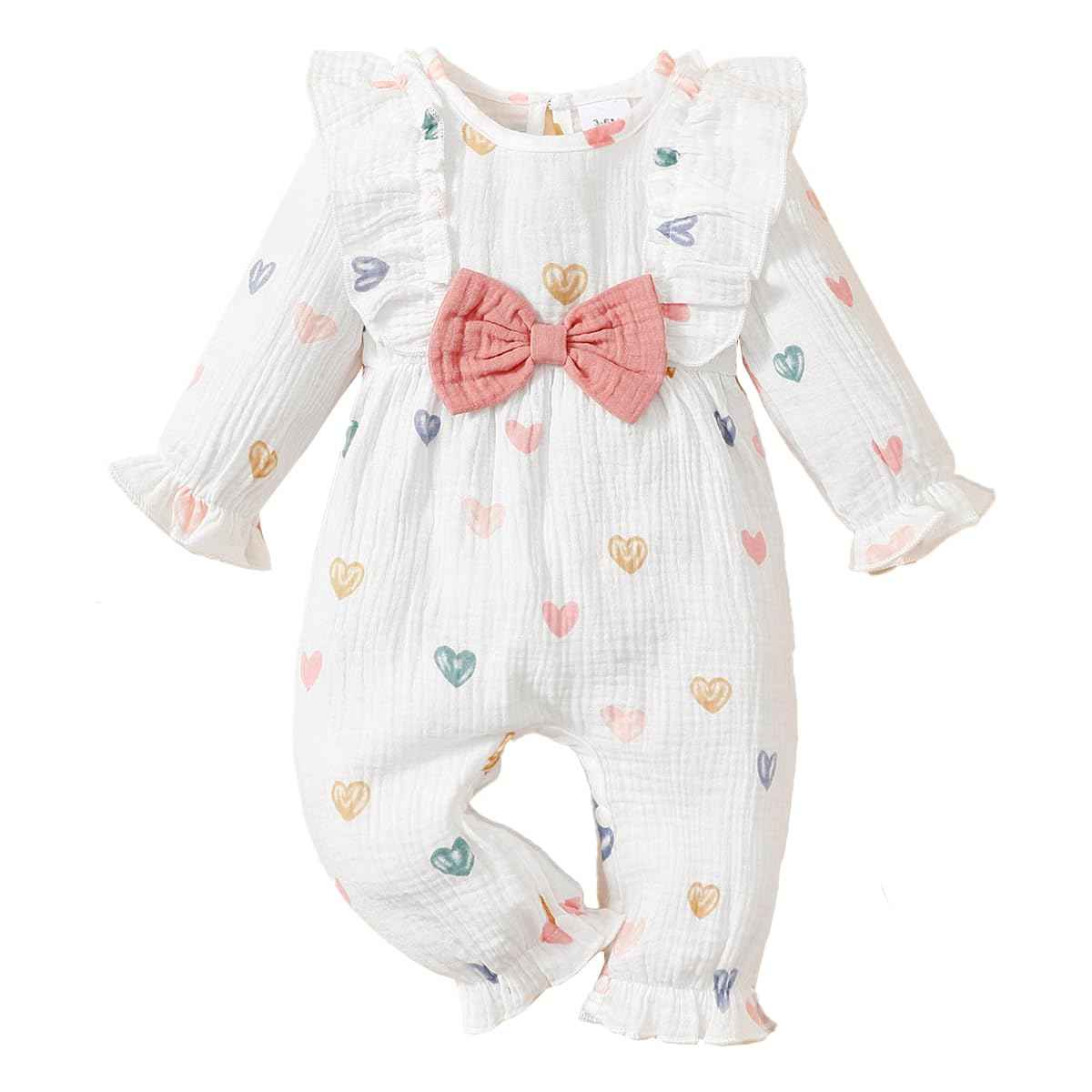 UUAISSO Newborn Baby Girl Clothing Long Sleeve Ruffle Jumpsuit Bowknot Romper Infant Girls Autumn Winter Outfits