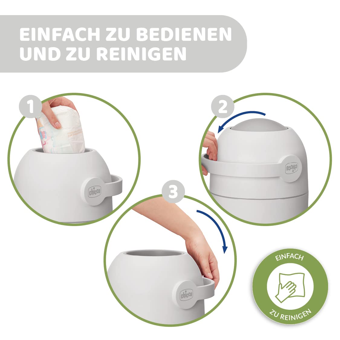 Chicco Windeleimer Odour Off, geruchsdichtes System, platzsparender Baby Windeleimer mit Deckel, einfach zu benutzen und zu reinigen, Ohne Nachfüllkassetten, funktioniert mit herkömmlichen Tüten