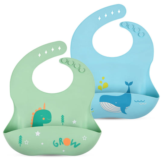 Vicloon Silikon Baby Lätzchen, 2 Stück Baby Lätzchen mit Auffangschale, BPA Frei, Einfache Reinigung, Wasserdicht Silikon-lätzchen für Jungen Mädchen, Kaninchen-Einhorn（Rosa）